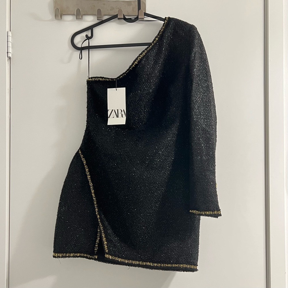 Zara Asymmetrical Mini Dress - Black S - Picture 3 of 4